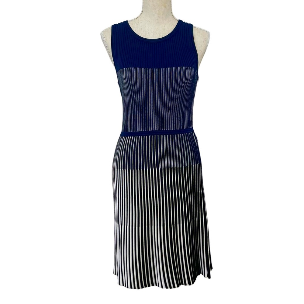 MILLY Godet Blue and White Stripe Fit & Flare Dress - Like New, Size Med…